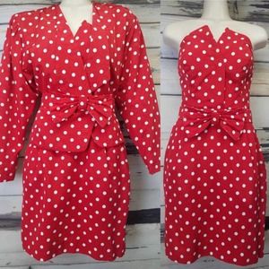 80s Saks Fifth Avenue 3 Piece Faille Suit Wiggle Dress Pockets Bow Belt Bolero